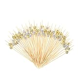 Cocktail-Sticks,200 Cocktail-Sticks,Holz-Cocktail-Picks,Holzperlen Zahnstocher Zahnstocher für Getränke, Essen, Obst, Desserts, Partybedarf。 (12 cm / 4,7 Zoll, Gold- und Silber Perlen)