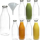 mikken 8 Weithalsflaschen Glasflaschen 1,0 l Saftflaschen Milchflaschen zum befüllen inkl. einem Trichter