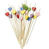 100 Stück Cocktail Picks Holz Zahnstocher mit Deko Kuchen Party Hochzeit CocktailSpieße Niedlich (herz)