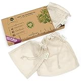 TreeBox Einkaufsnetze für Obst und Gemüse aus 100% Bio-Baumwolle (GOTS) - 3er Set - Mit Gewichtsangabe - Überaus langlebig - FSC® zert. Verpackung