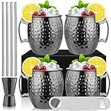 Moscow Mule Mugs Set of 4 Black Moscow Mule Mug 530 ml Gunmetal Black Plated Stainless Steel Mug Double Jigger Chilled Cold Drink Cocktail Cups Drinkware With Gift Box