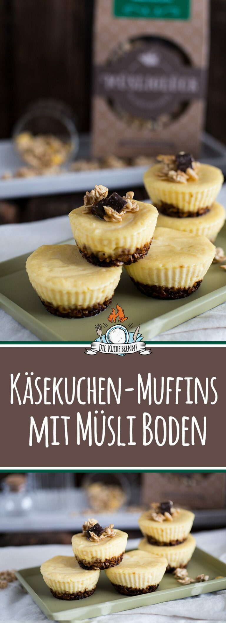 Käsekuchen Muffins Rezept mit Müsliboden